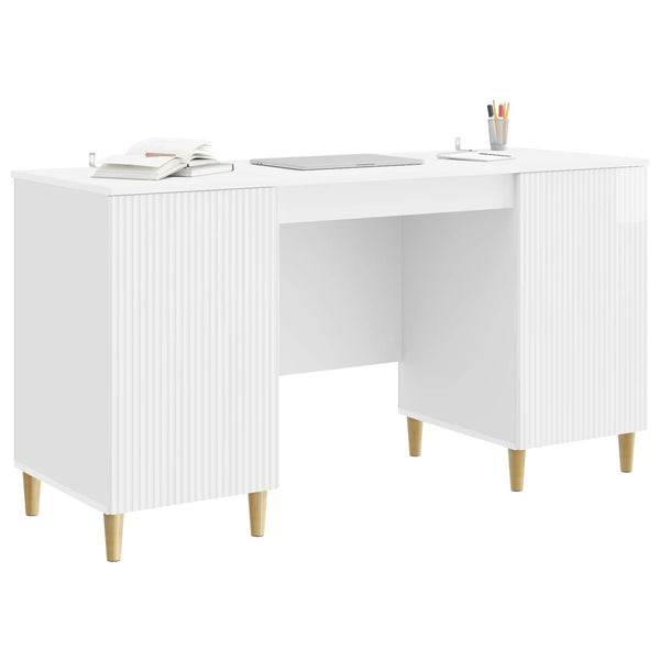 vidaXL Bureau blanc brillant 142,5 x 50 x 75 cm en bois d'ingénierie