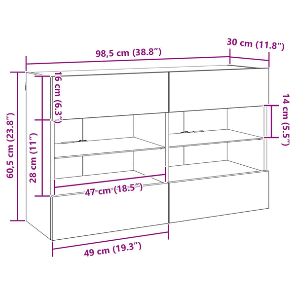 Meuble TV mural vidaXL en bois de récupération 98,5 x 30 x 60,5 cm en bois d'ingénierie
