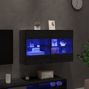 TV-Wandschrank mit LED, Schwarz Eiche