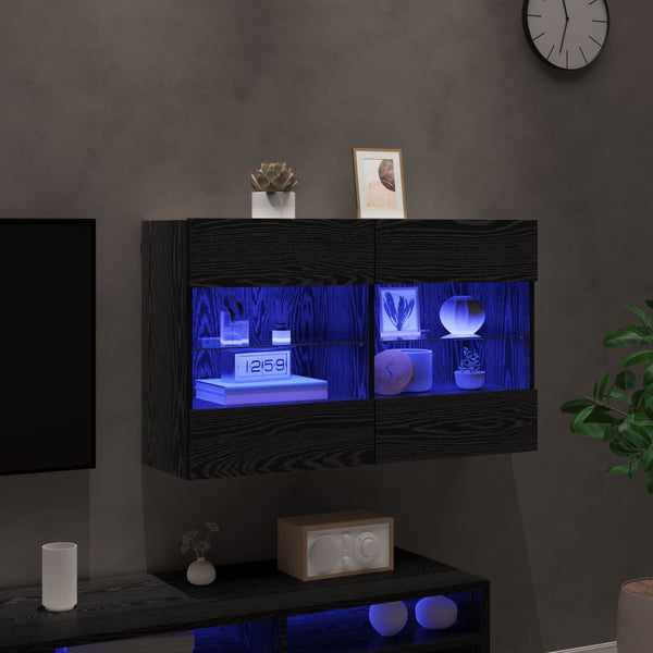 TV-Wandschrank mit LED, Schwarz Eiche