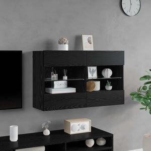 TV-Wandschrank mit LED, Schwarz Eiche