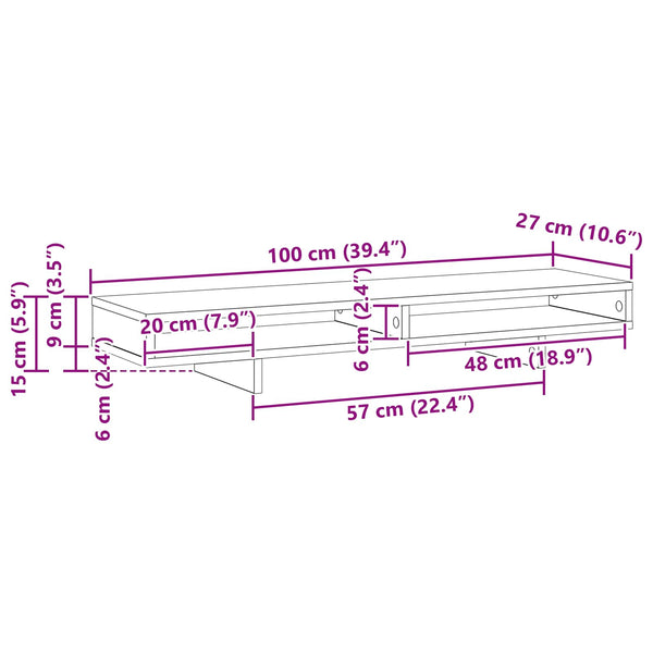 vidaXL Support de moniteur noir 100 x 27 x 15 cm, aggloméré