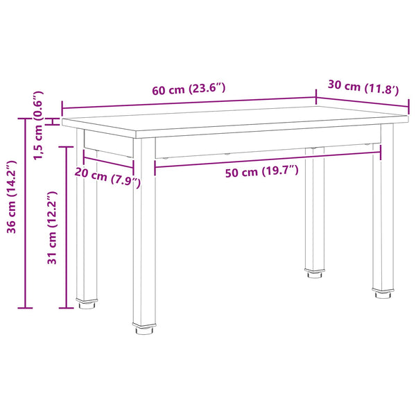 Couchtisch Kiefer Massivholz 60x30 cm