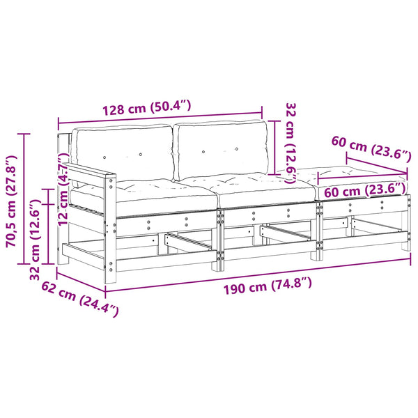 Modulares Gartensofa Wachsbraun 190cm