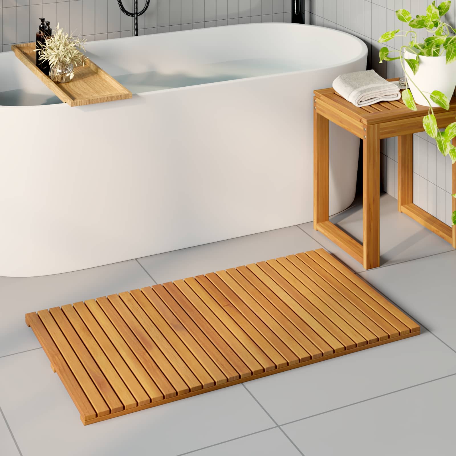 Holz Badematte Braun 100x55 cm