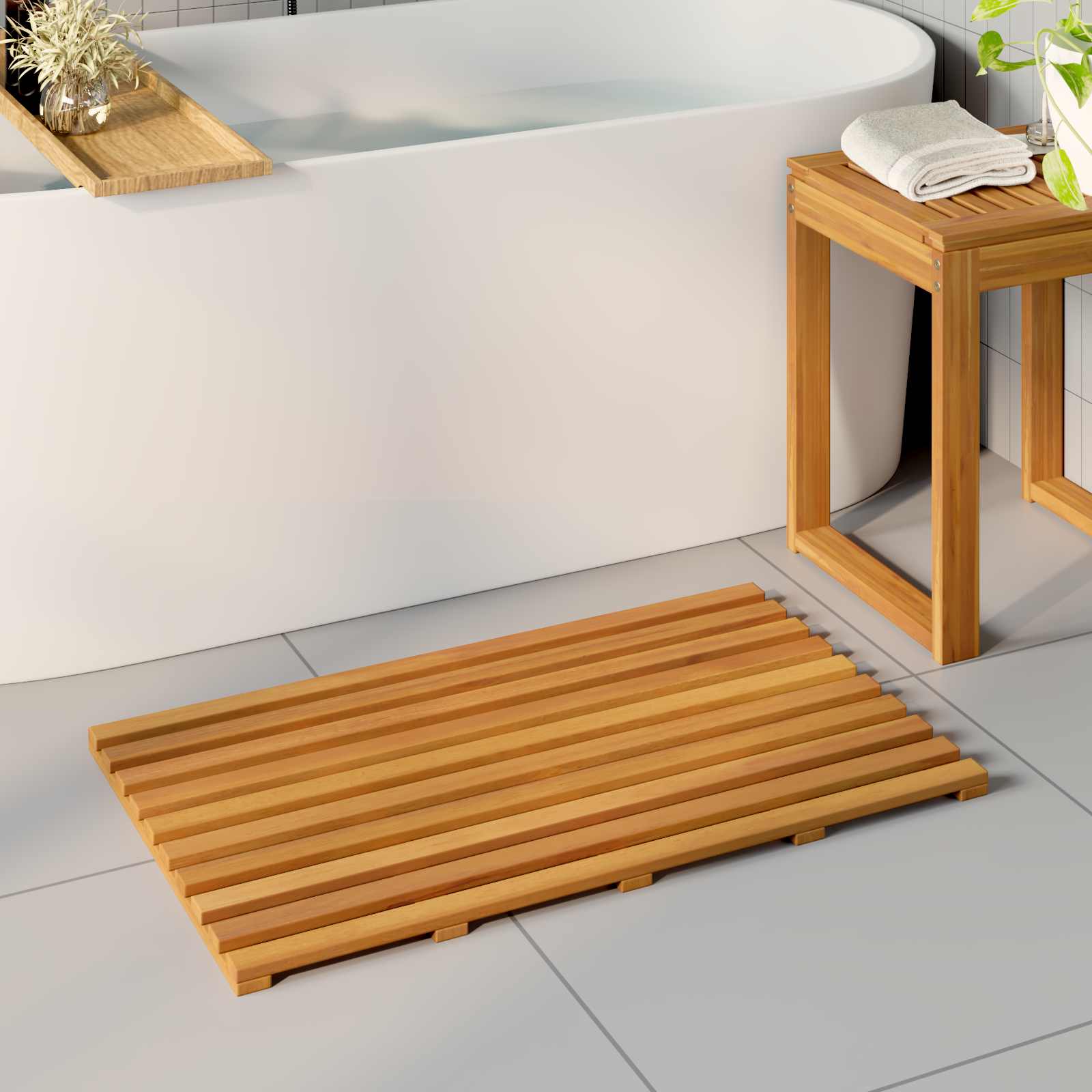 Holz Badematte Braun 80x48cm