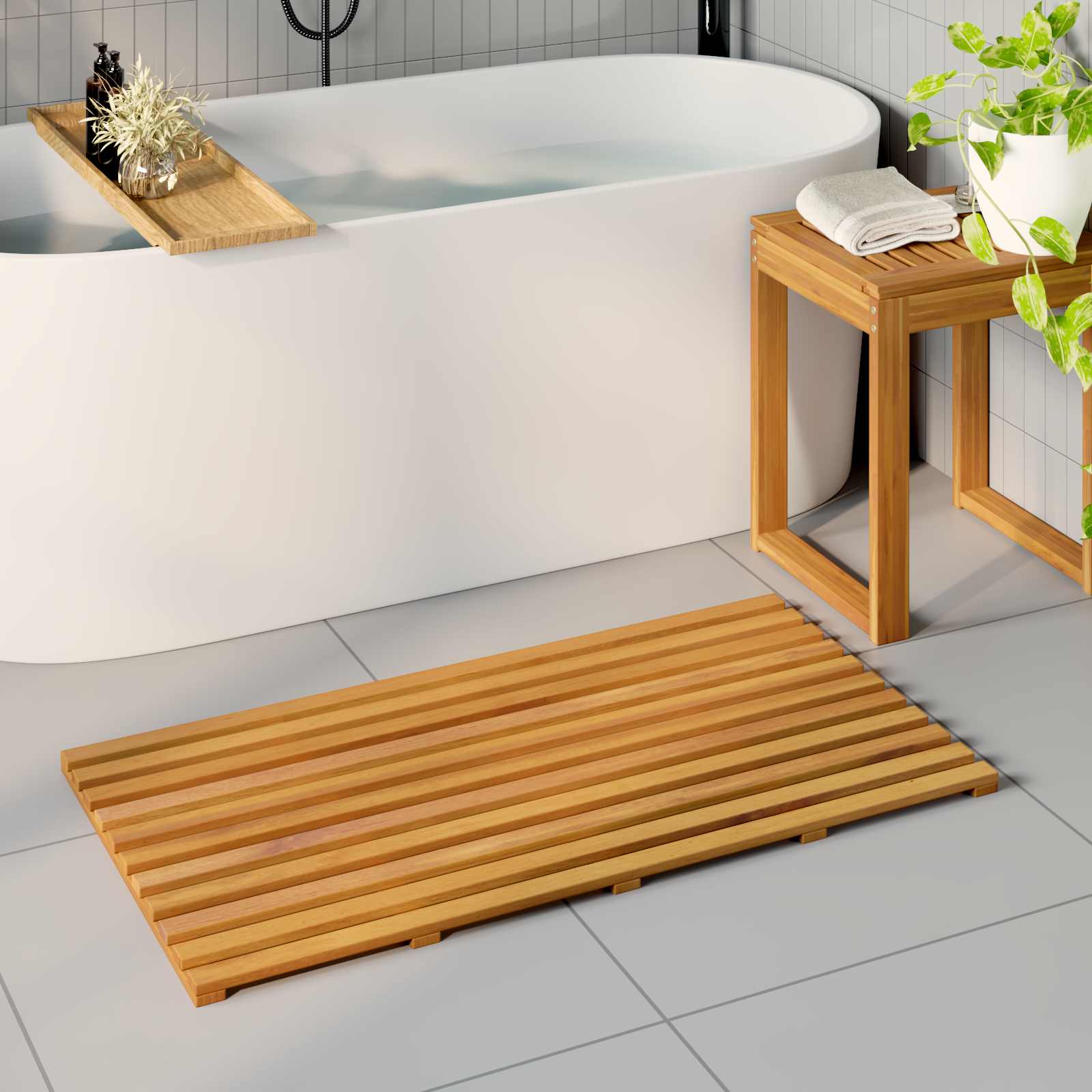 Holz Badematte Braun 100x53cm