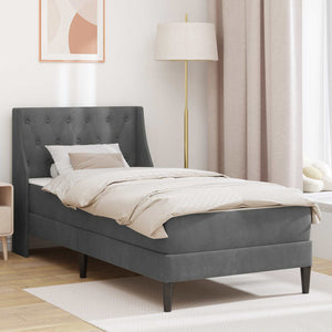 Dunkelgraues Samt Bett mit Matratze 80x200