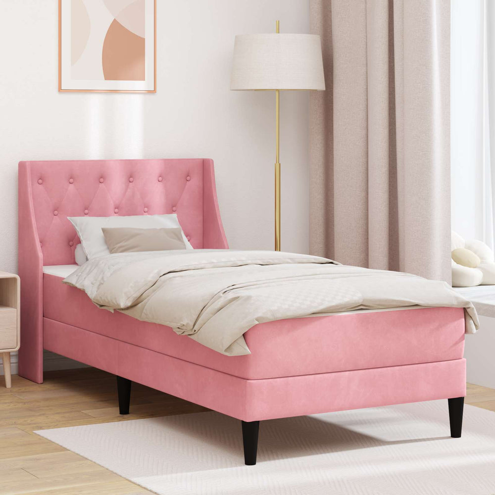 Rosa Samt Bettgestell mit Matratze 80x200 cm