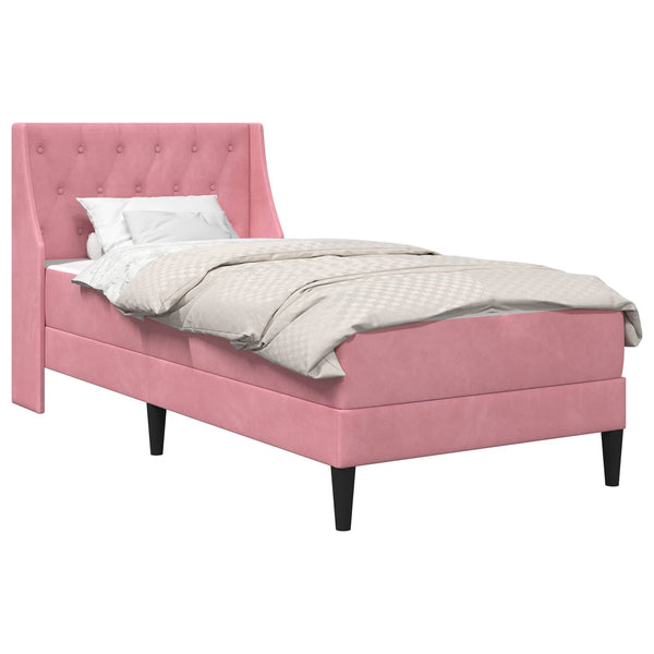 Rosa Samt Bettgestell mit Matratze 80x200 cm