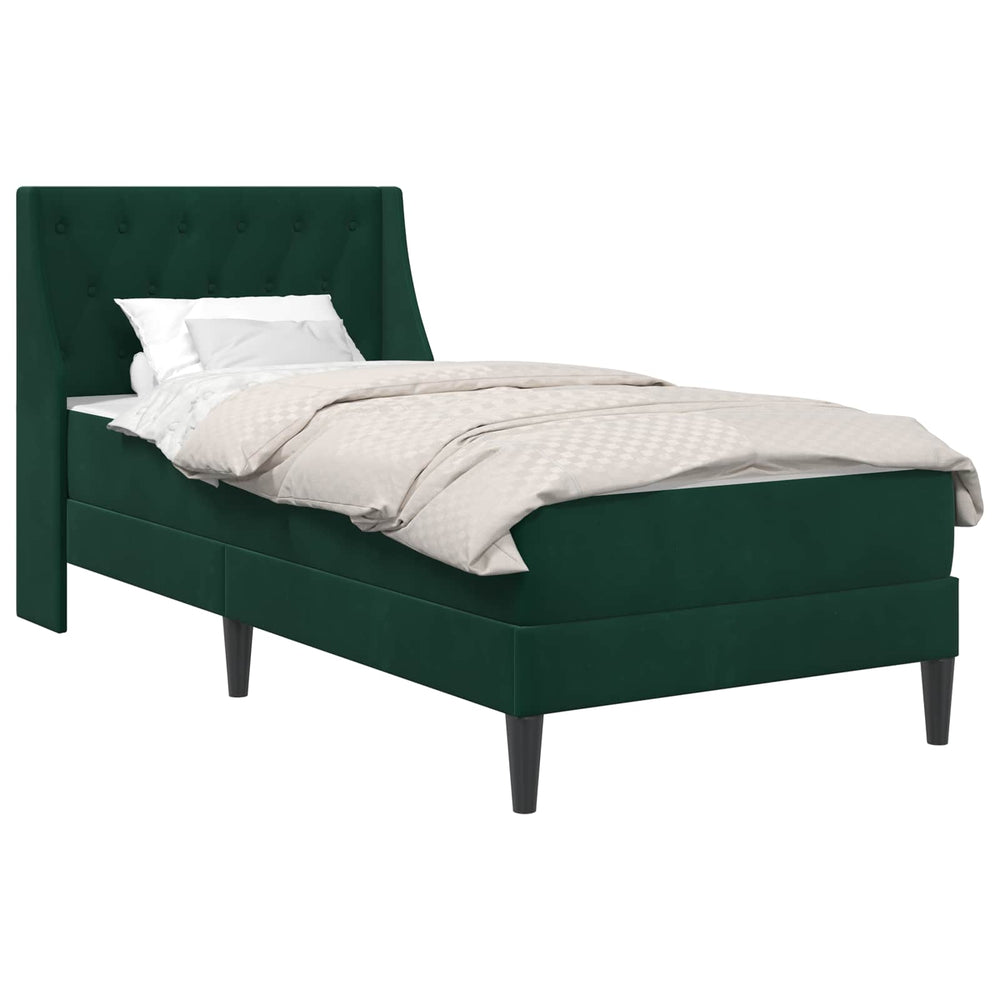 Dunkelgrünes Samt-Bett mit Matratze 90x200 cm
