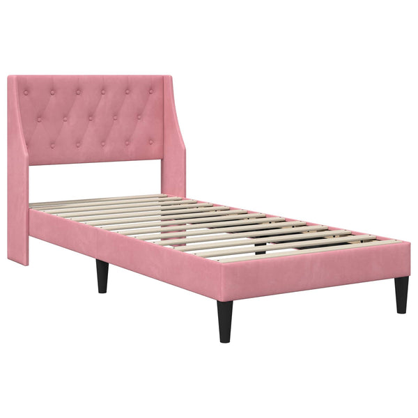 Rosa Samt Bett mit Matratze 90x200 cm