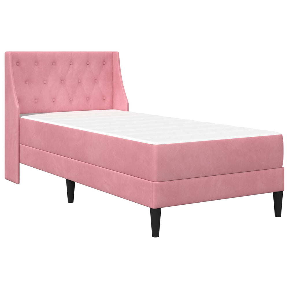 Rosa Samt Bett mit Matratze 90x200 cm