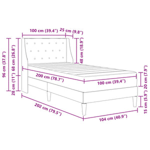 Bettgestell mit Matratze Hellgrau Samt 100x200 cm