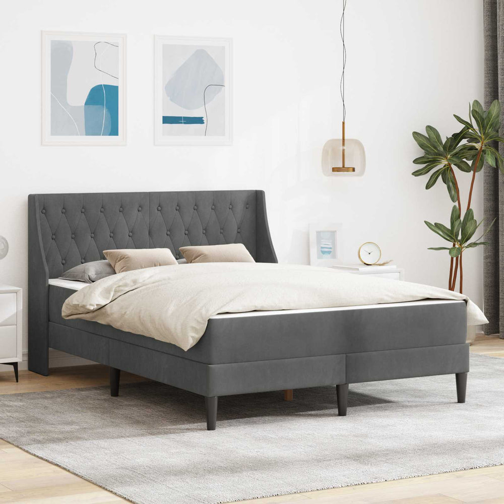 vidaXL Bed Frame with Mattress Dark Grey 140 x 190 cm Velvet