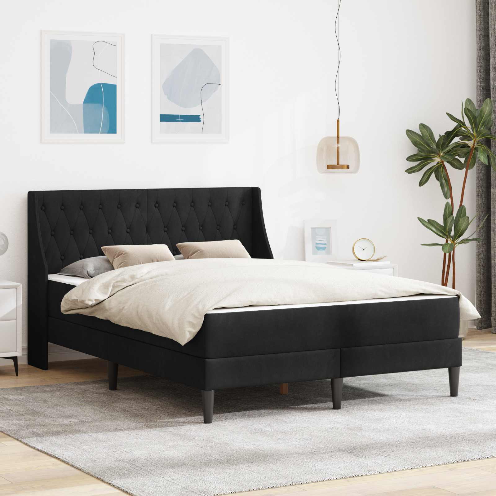 Bettgestell mit Matratze Samt Schwarz 160x200 cm