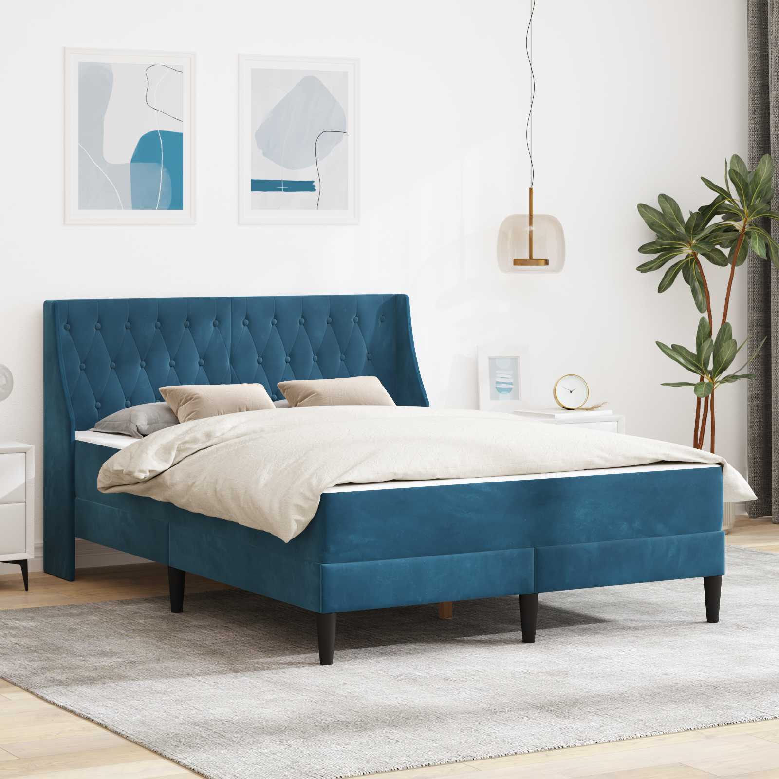 Bettgestell mit Matratze Blau Samt 160x200 cm