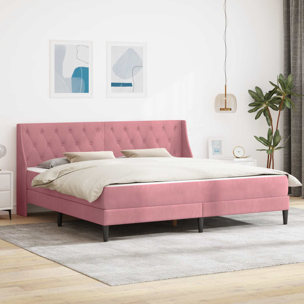 Rosa Samt Bettgestell mit Matratze 200x200 cm