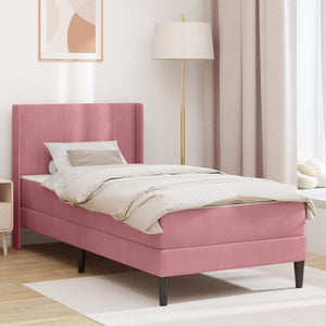 Rosa Samt Bett mit Matratze 80x200 cm
