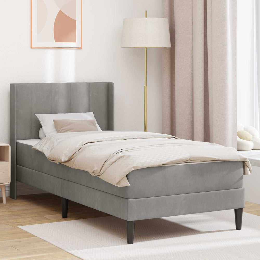 Hellgraues Samt Bett mit Matratze 90x200 cm