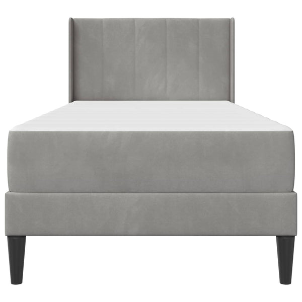 Hellgraues Samt Bett mit Matratze 90x200 cm