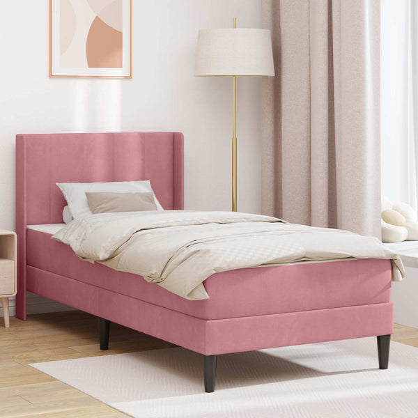 Rosa Samt Bett mit Matratze 90x200 cm