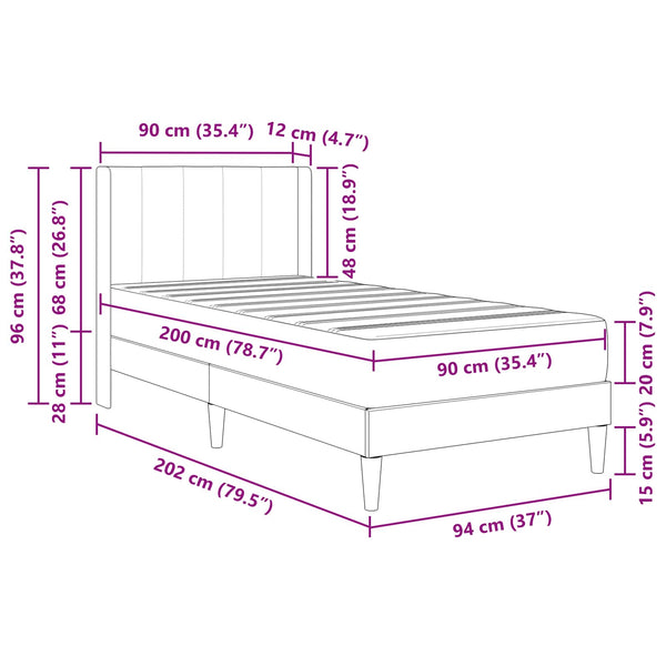 Rosa Samt Bett mit Matratze 90x200 cm