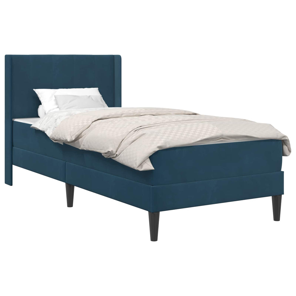 vidaXL Bed Frame with Mattress with Headboard Blue 90 x 200 cm Velvet