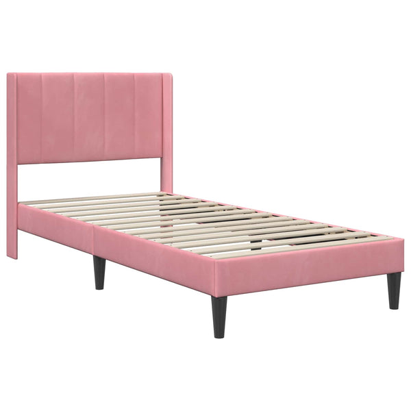 Rosa Samt Bett mit Matratze 100x200