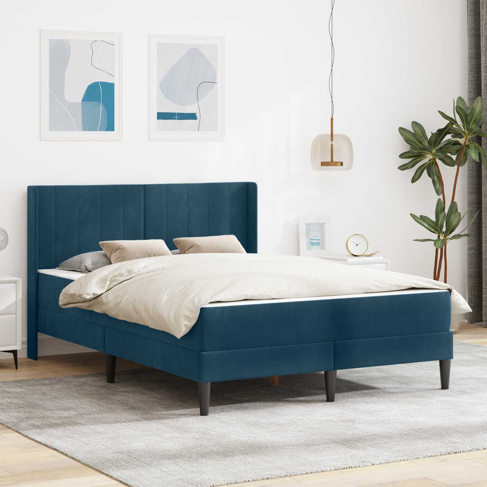 vidaXL Cadre de lit avec matelas et tête de lit bleu 120 x 190 cm velours