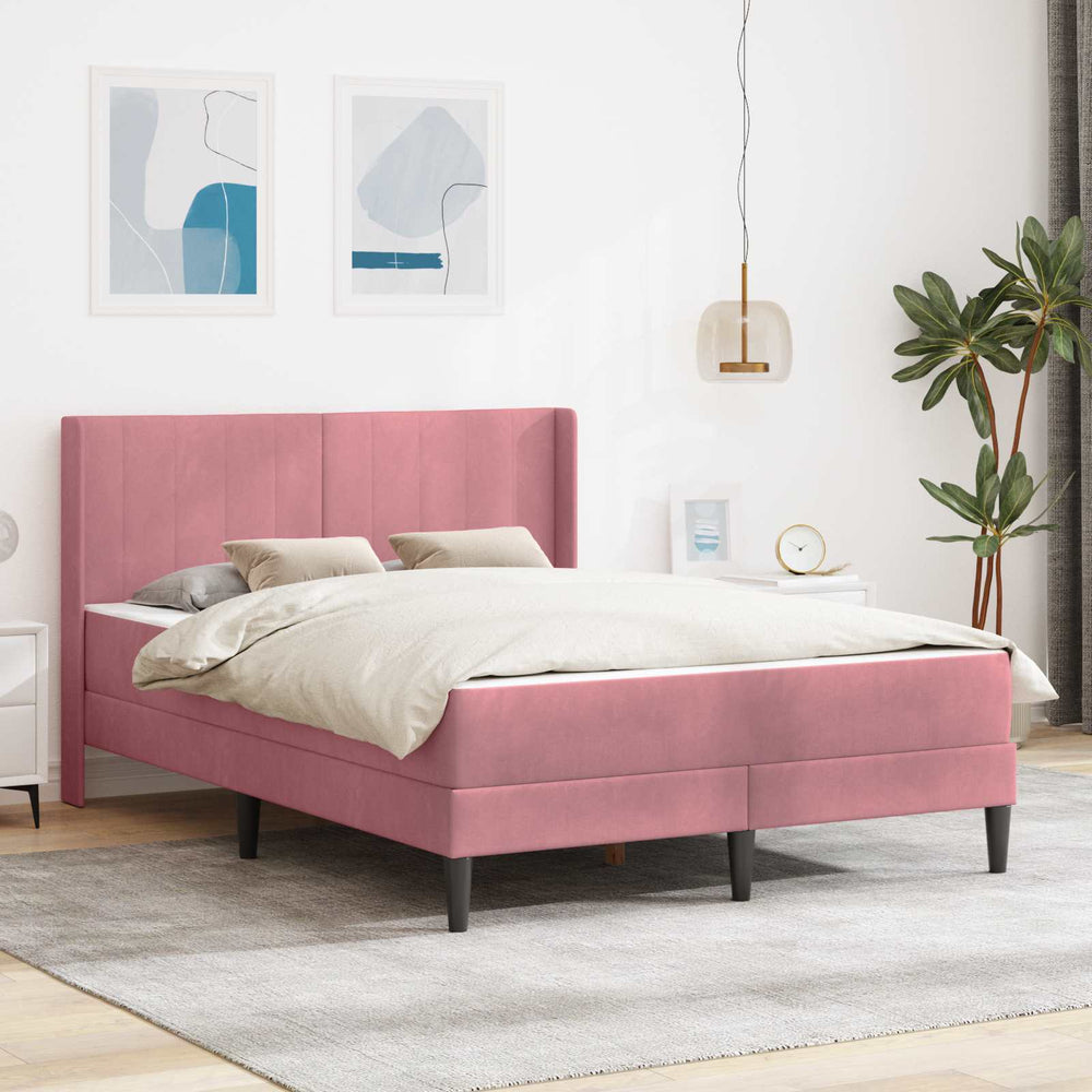 Rosa Samt Bett mit Matratze 120x200 cm