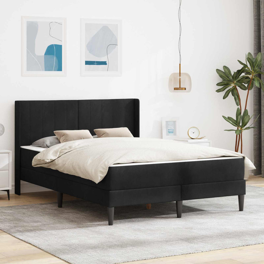 Schwarzes Samt Bett mit Matratze 120x200 cm