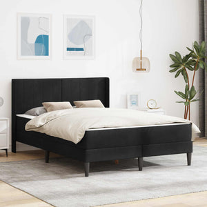 Schwarzes Samt Bett mit Matratze 140x190 cm
