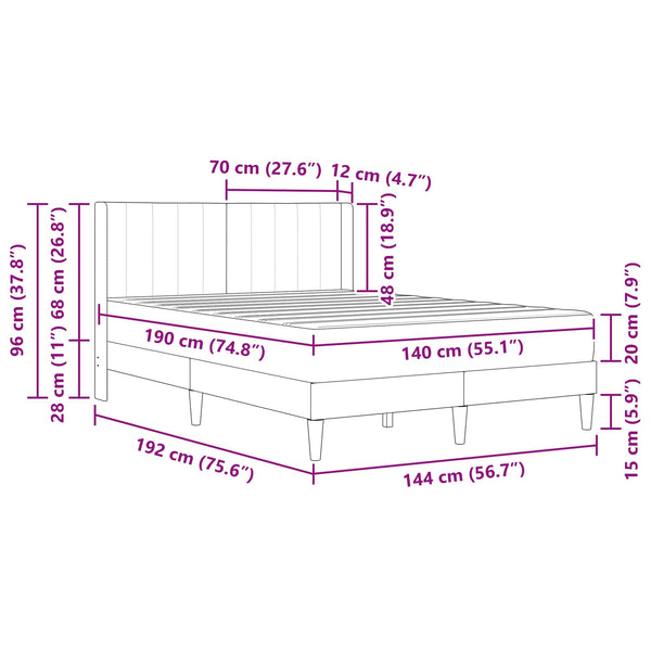 Schwarzes Samt Bett mit Matratze 140x190 cm