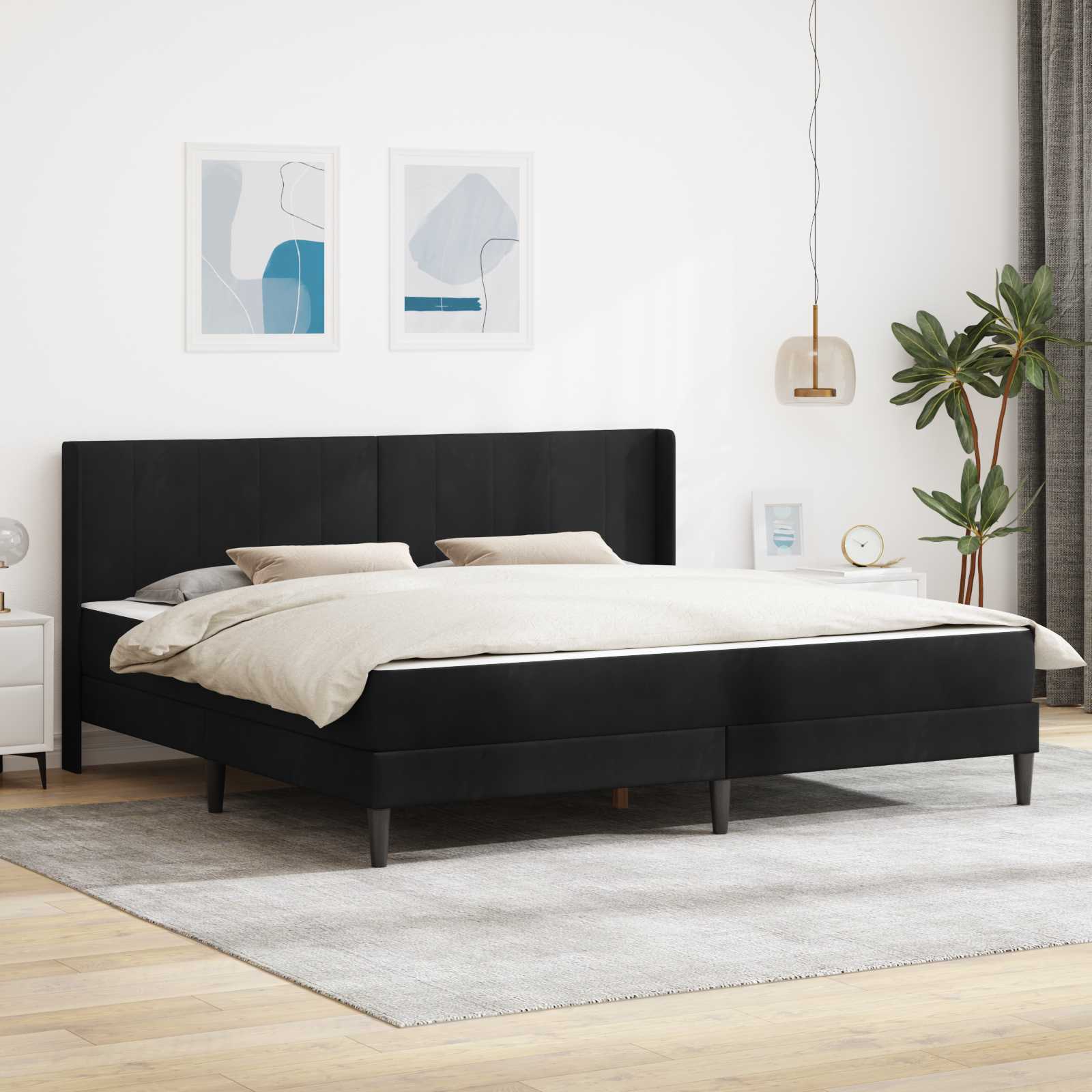 Bettgestell mit Matratze Schwarz Samt 180x200 cm