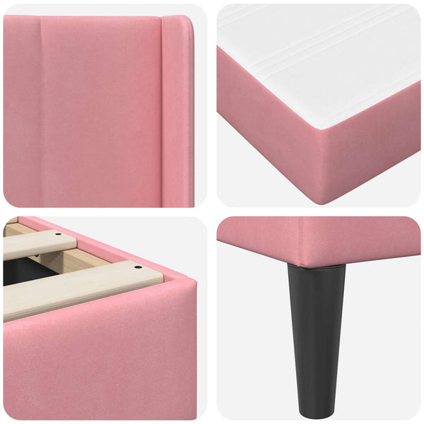 Rosa Samt Bett mit Matratze 200x200 cm