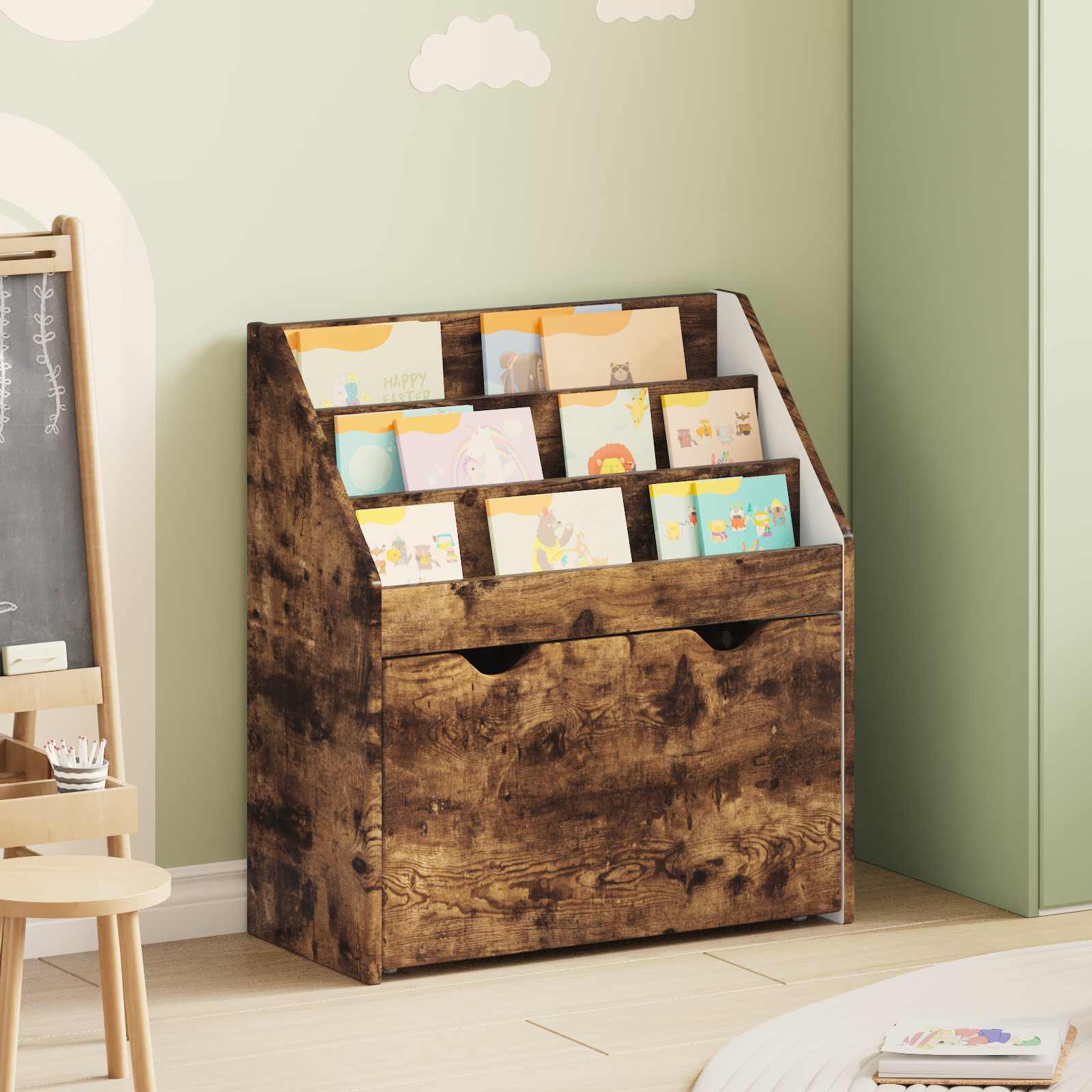 vidaXL Étagère pour enfants Chêne fumé 60 x 29,5 x 69 cm Bois d'ingénierie