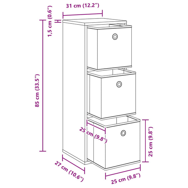 Schwarzes Sideboard Eichenoptik, 84,5 cm