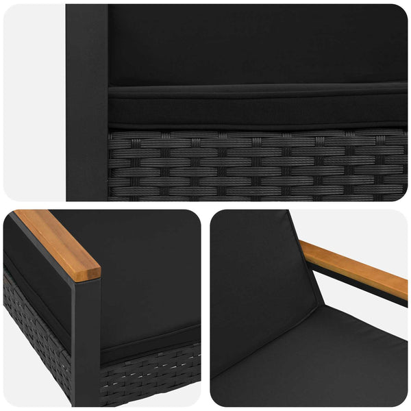vidaXL Banc de jardin avec coussin Noir 107 x 61 x 80 cm Résine tressée