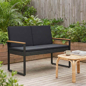 vidaXL Banc de jardin avec coussin Noir 107 x 61 x 80 cm Résine tressée