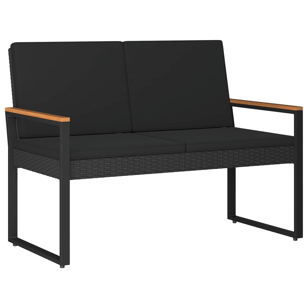 Schwarze Gartenbank mit Kissen, Poly-Rattan
