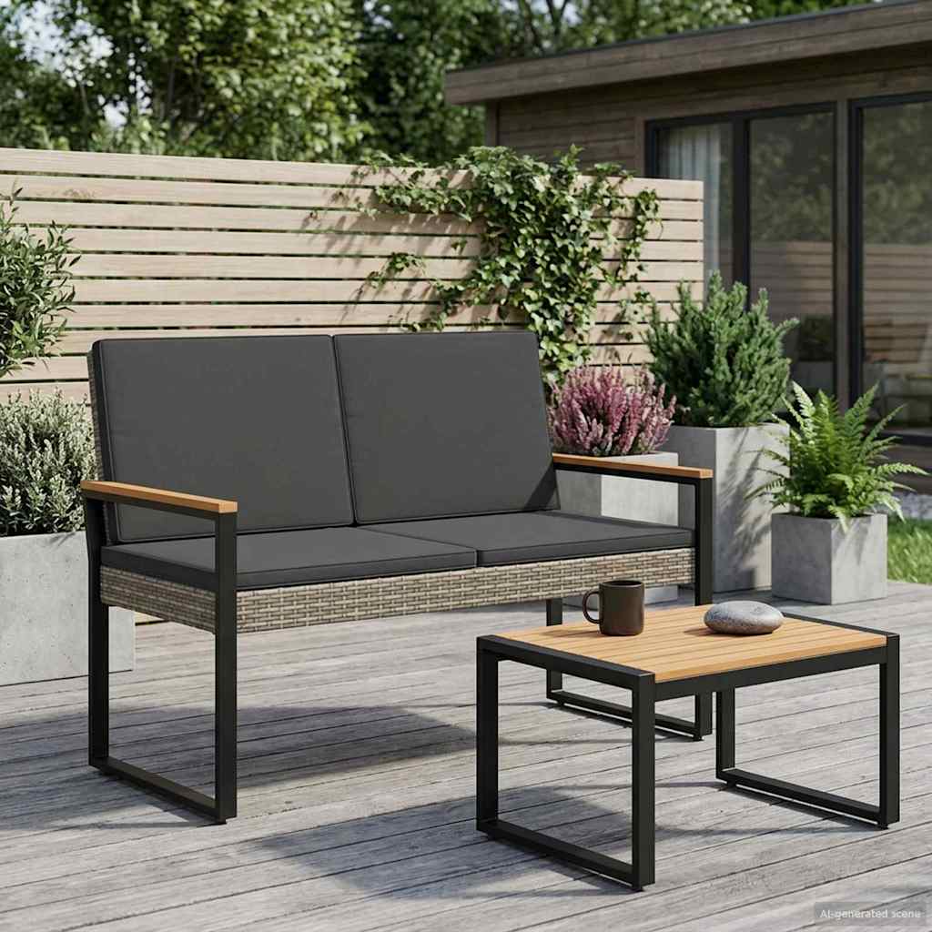 Gartenbank Grau Dunkelgrau Poly Rattan