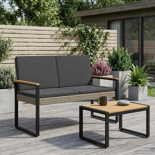 Gartenbank Grau Dunkelgrau Poly Rattan
