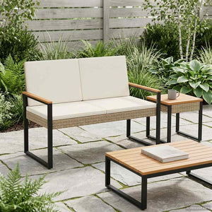 Outdoor Bank Beige Cremeweiß Poly-Rattan