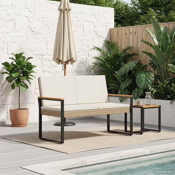 Outdoor Bank Beige Cremeweiß Poly-Rattan