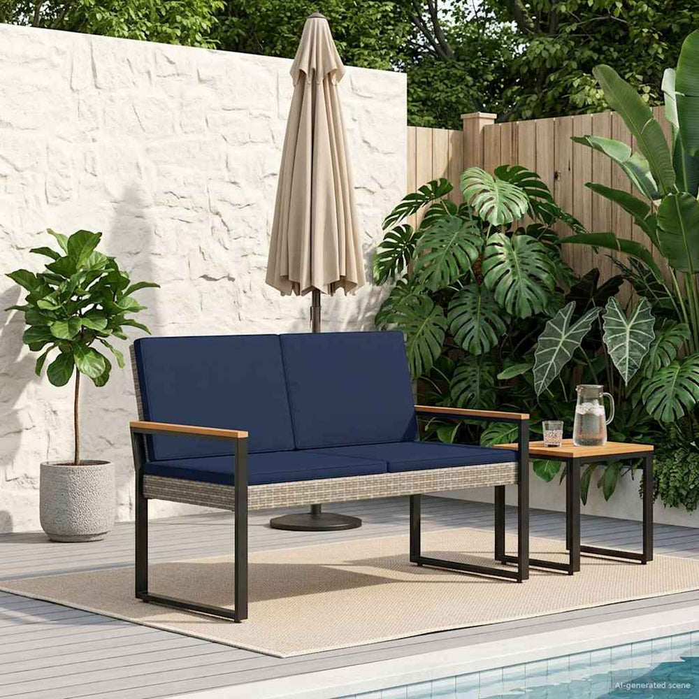Gartenbank Poly-Rattan Grau Marineblau 107cm