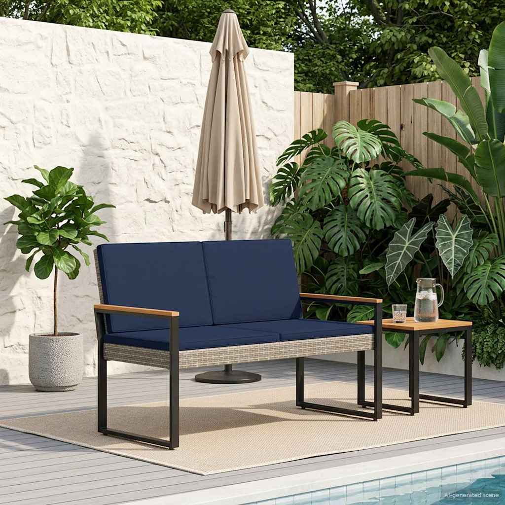 vidaXL Banc d'extérieur gris et bleu marine 107 x 61 x 80 cm en polyrotin
