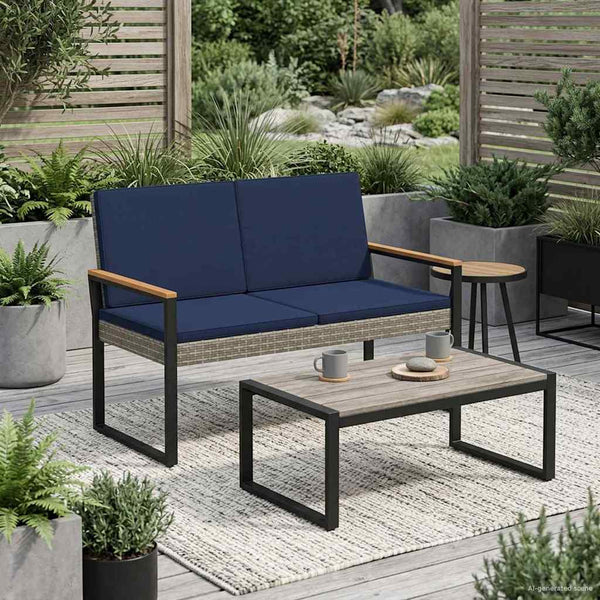 vidaXL Banc d'extérieur gris et bleu marine 107 x 61 x 80 cm en polyrotin