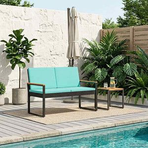 Schwarze Gartenbank Poly-Rattan Türkis 107 cm