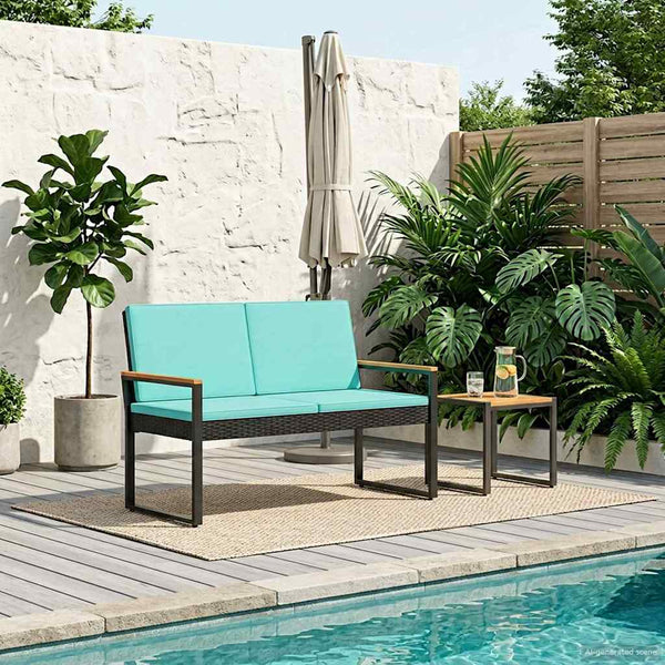 Schwarze Gartenbank Poly-Rattan Türkis 107 cm